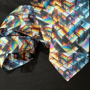 Psychedelic Rainbow  Menswear Necktie Tie Neckwear Club Party Bismuth Disco DJ